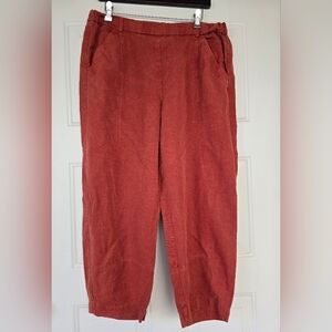 Eileen Fisher Pull On Organic Linen Rust Capri Pants Wide Leg Pockets Loop Sz M